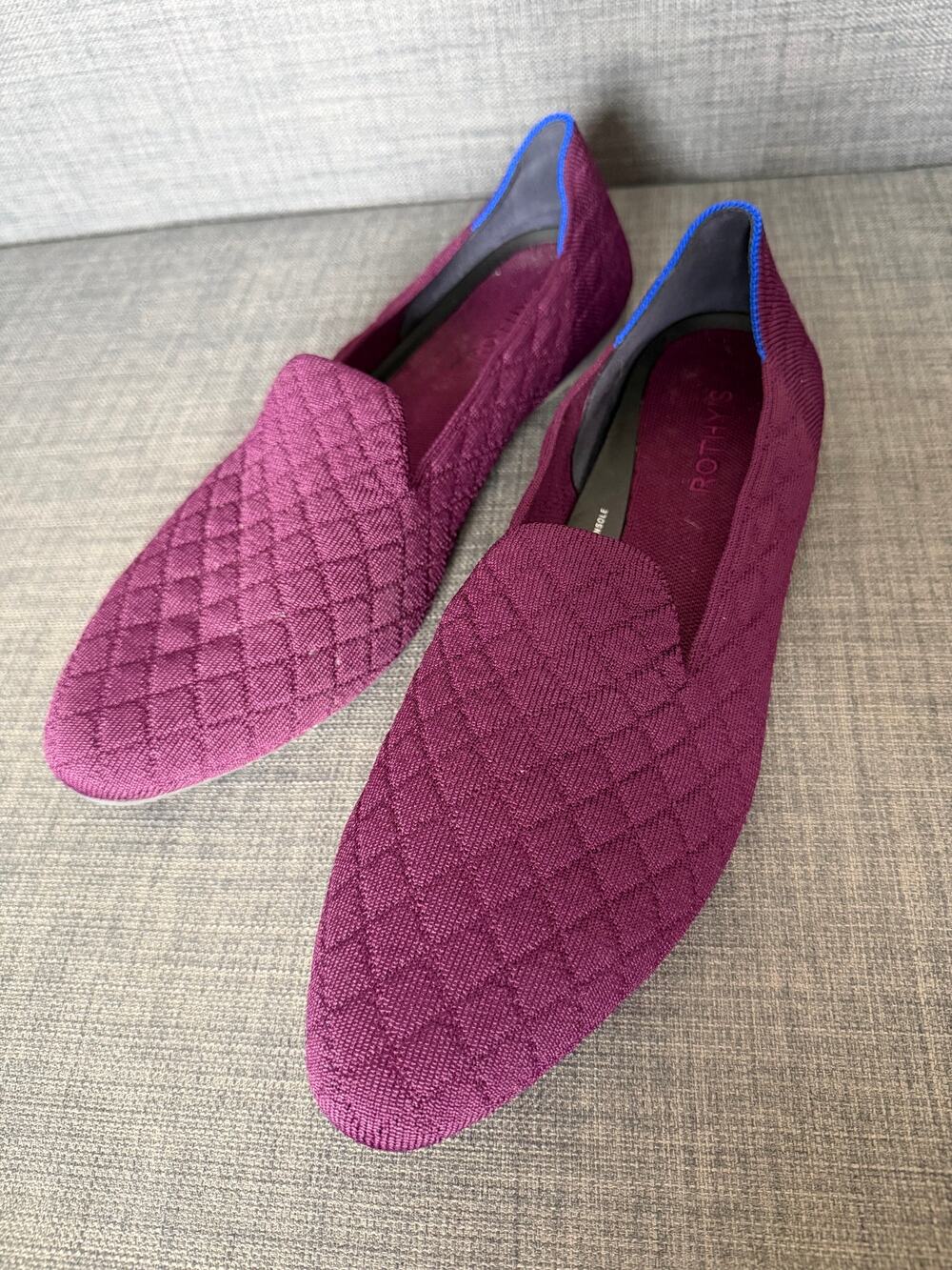 New Rothy's Almond Loafer Quilted Plum Knit Flats Slip On Women's Size 12